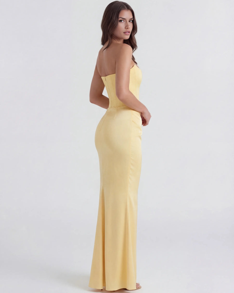 Rosalind – Butter Yellow Corset Maxi Dress Clotheshomes™