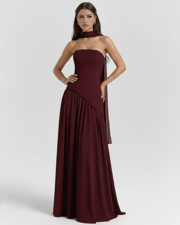 Serena – Burgundy Crepe Maxi Dress
