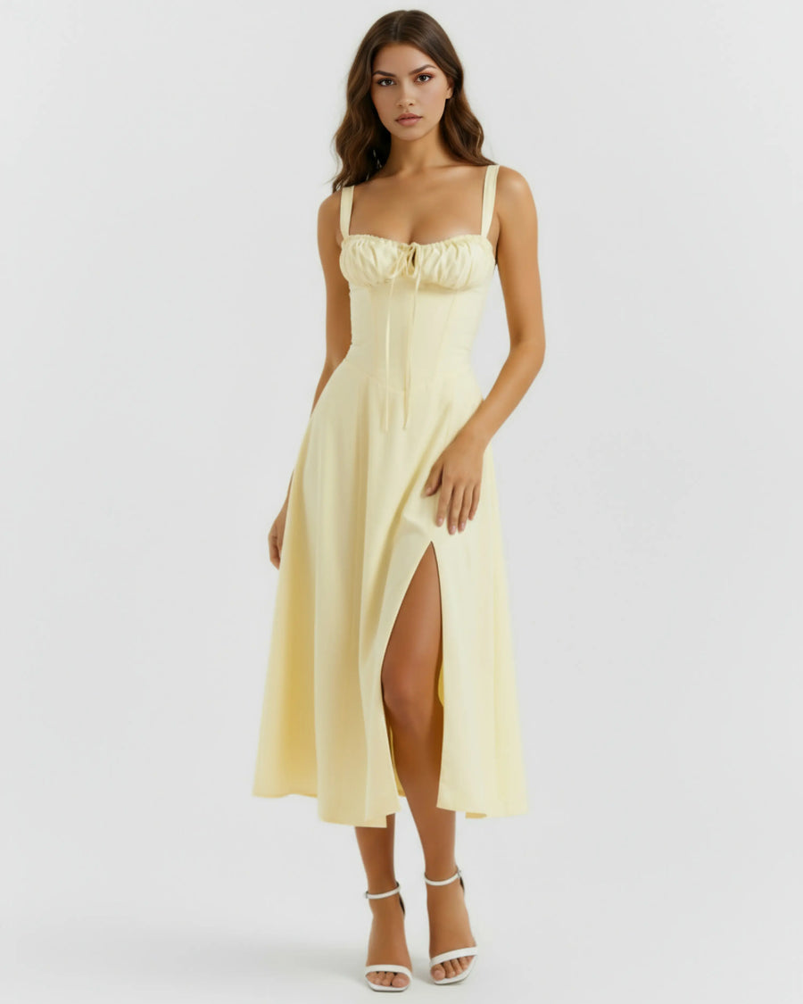 Aurora – Light Yellow Floral Mini Dress Clotheshomes™