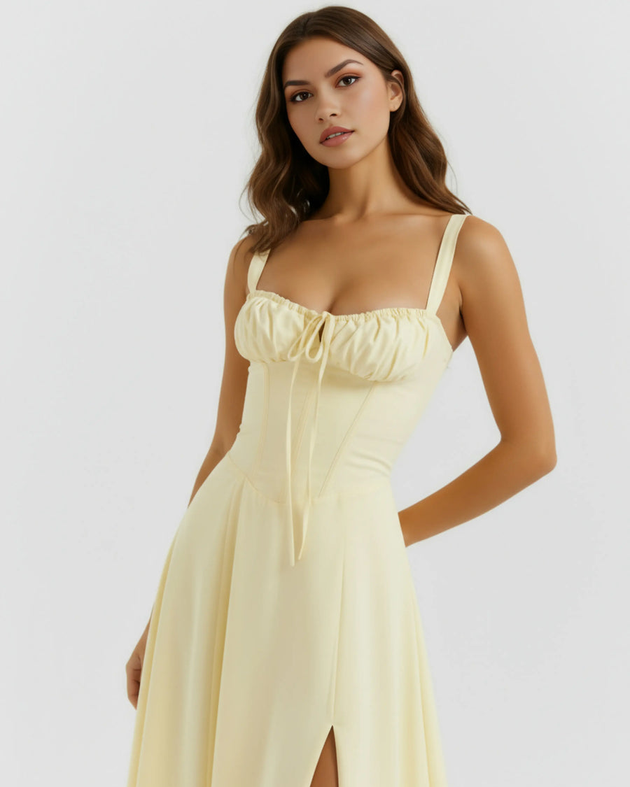 Aurora – Light Yellow Floral Mini Dress Clotheshomes™