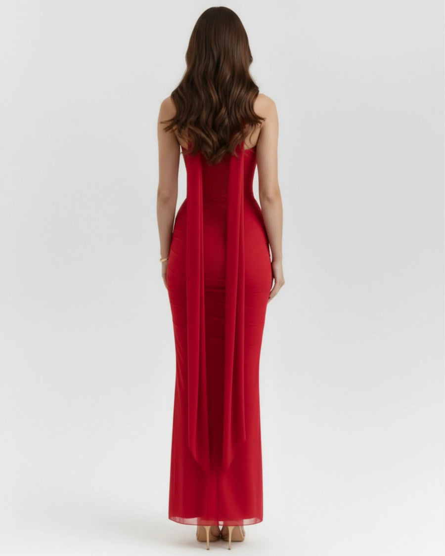 Malu – Red Mesh Corset Maxi Set Clotheshomes™