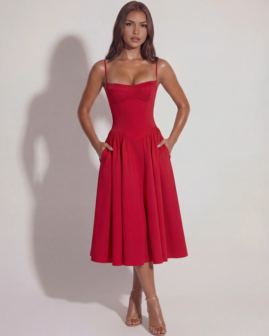Francesca – Red Corset Maxi Dress Clotheshomes™