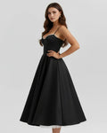 Selene – Black Satin Midi Dress Clotheshomes™