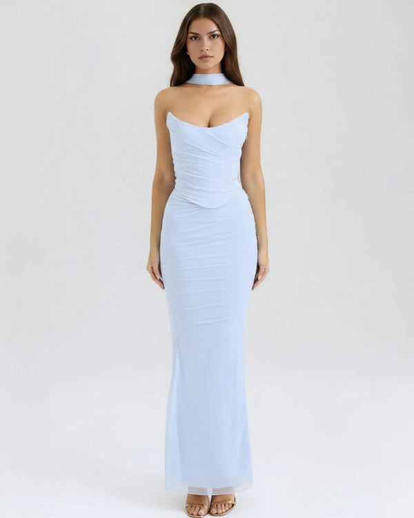 Malu – Baby Blue Mesh Corset Maxi Set Clotheshomes™