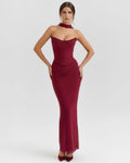 Malu – Burgundy Mesh Corset Maxi Set Clotheshomes™