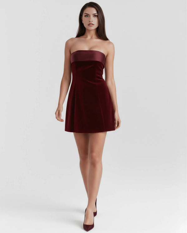 Valentina – Burgundy Velvet Mini Dress
