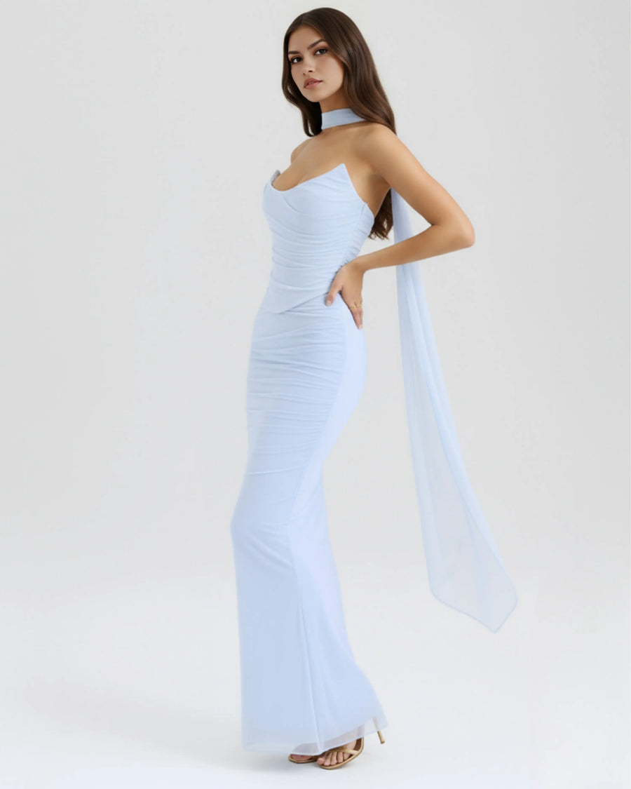 Malu – Baby Blue Mesh Corset Maxi Set Clotheshomes™