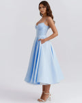 Selene – Baby Blue Satin Midi Dress Clotheshomes™