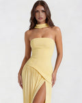Serena – Butter Yellow Strapless Maxi Dress Clotheshomes™