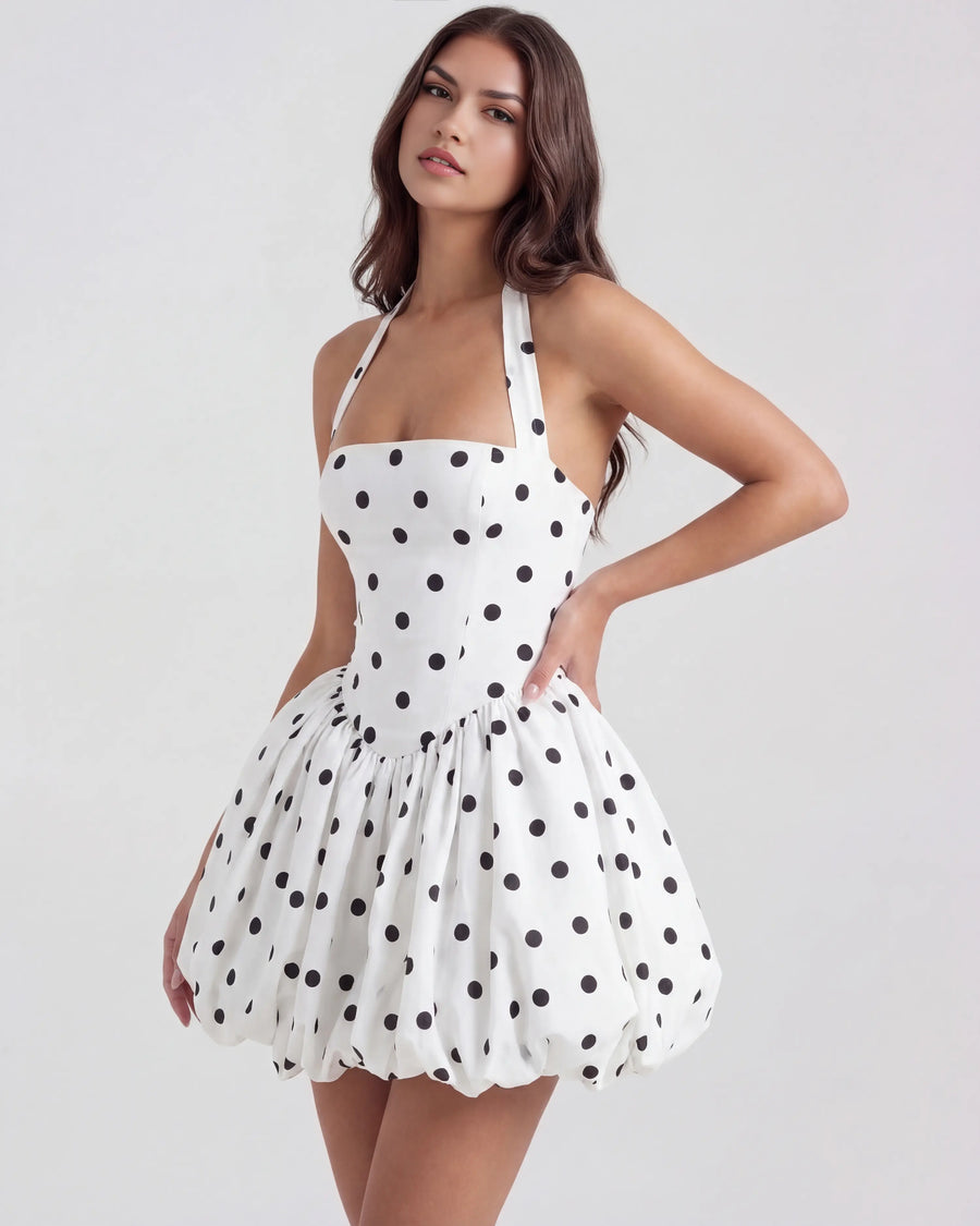 Giulia – Black & White Polka Dot Mini Dress Clotheshomes™