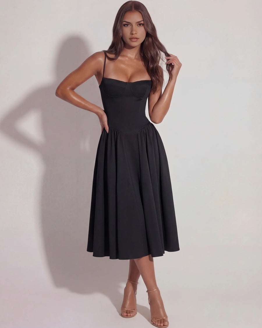 Francesca – Black Corset Maxi Dress Clotheshomes™