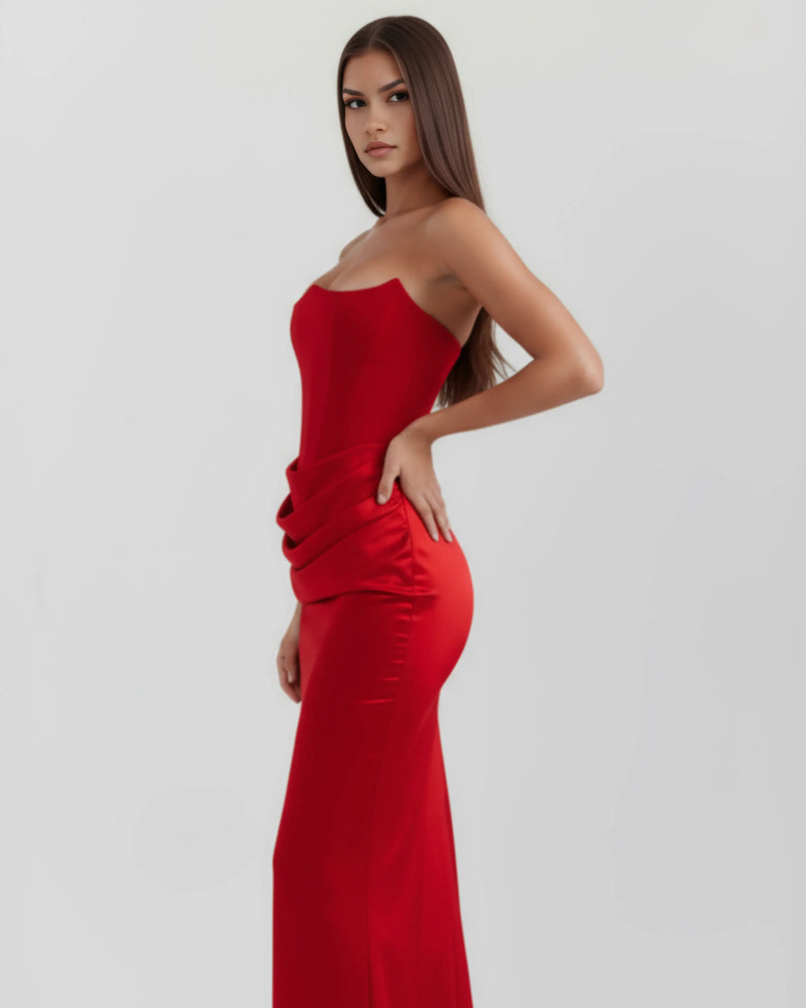 Rosalind – Red Corset Maxi Dress Clotheshomes™