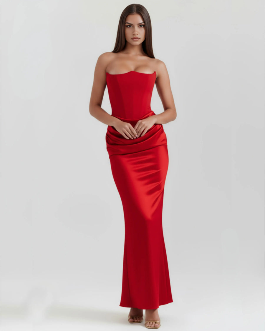 Rosalind – Red Corset Maxi Dress Clotheshomes™