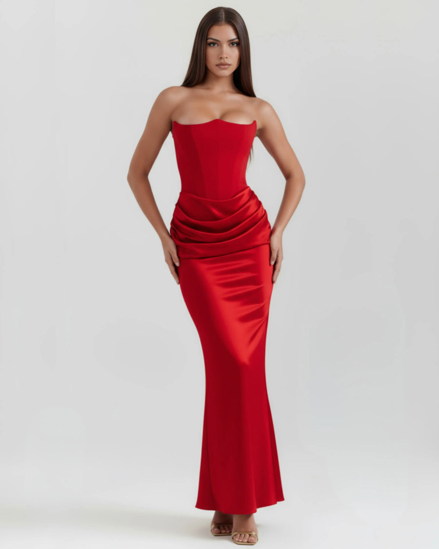 Rosalind – Red Corset Maxi Dress Clotheshomes™