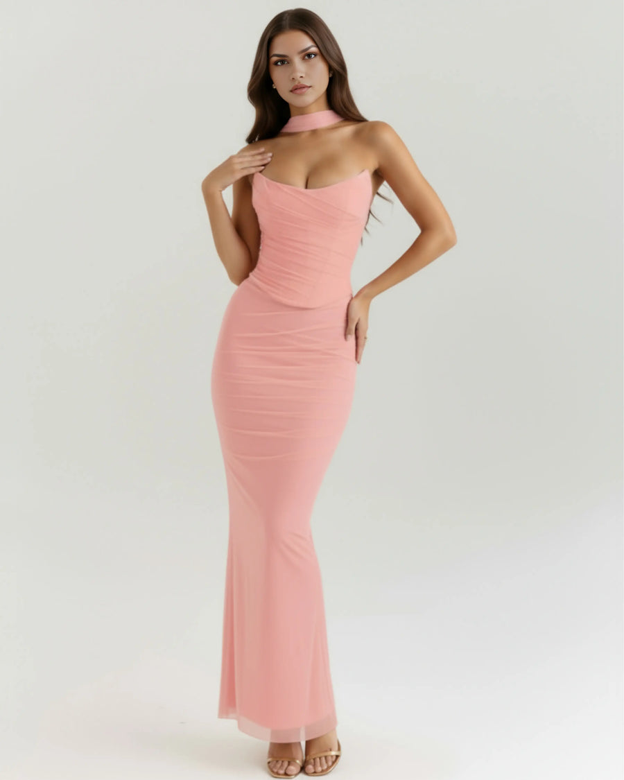 Malu – Pink Mesh Corset Maxi Set Clotheshomes™