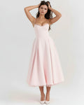 Selene – Blush Pink Satin Midi Dress Clotheshomes™