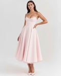Selene – Blush Pink Satin Midi Dress Clotheshomes™