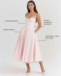 Selene – Blush Pink Satin Midi Dress Clotheshomes™