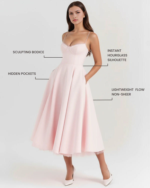 Selene – Blush Pink Satin Midi Dress