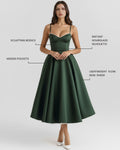 Selene – Forest Green Satin Midi Dress Clotheshomes™