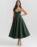 Selene – Forest Green Satin Midi Dress Clotheshomes™