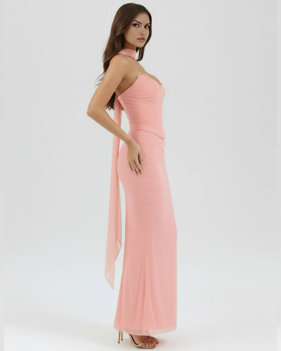 Malu – Pink Mesh Corset Maxi Set Clotheshomes™
