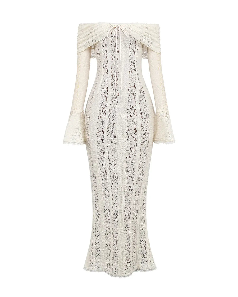 Alessandra – White Floral Lace Maxi Dress Clotheshomes™