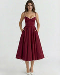 Selene – Burgundy Satin Midi Dress Clotheshomes™
