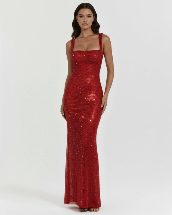 Isabella – Burgundy Rhinestone Maxi Dress Clotheshomes™