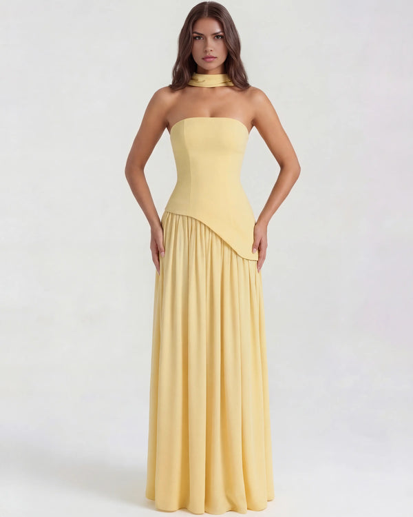 Serena – Butter Yellow Strapless Maxi Dress