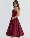 Selene – Burgundy Satin Midi Dress Clotheshomes™