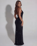 Aurea – Black Rhinestone Maxi Dress Clotheshomes™