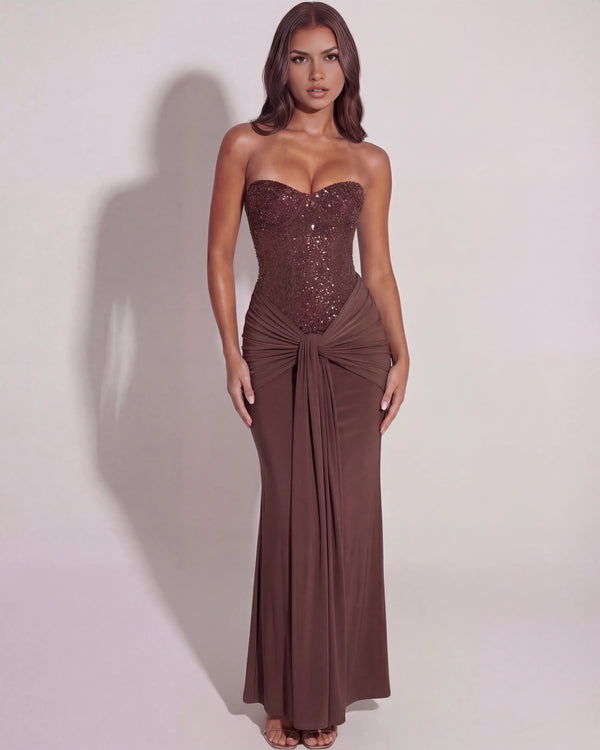 Jasmine – Chocolate Sculpted Maxi Gown Clotheshomes™
