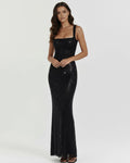 Isabella – Black Rhinestone Maxi Dress Clotheshomes™