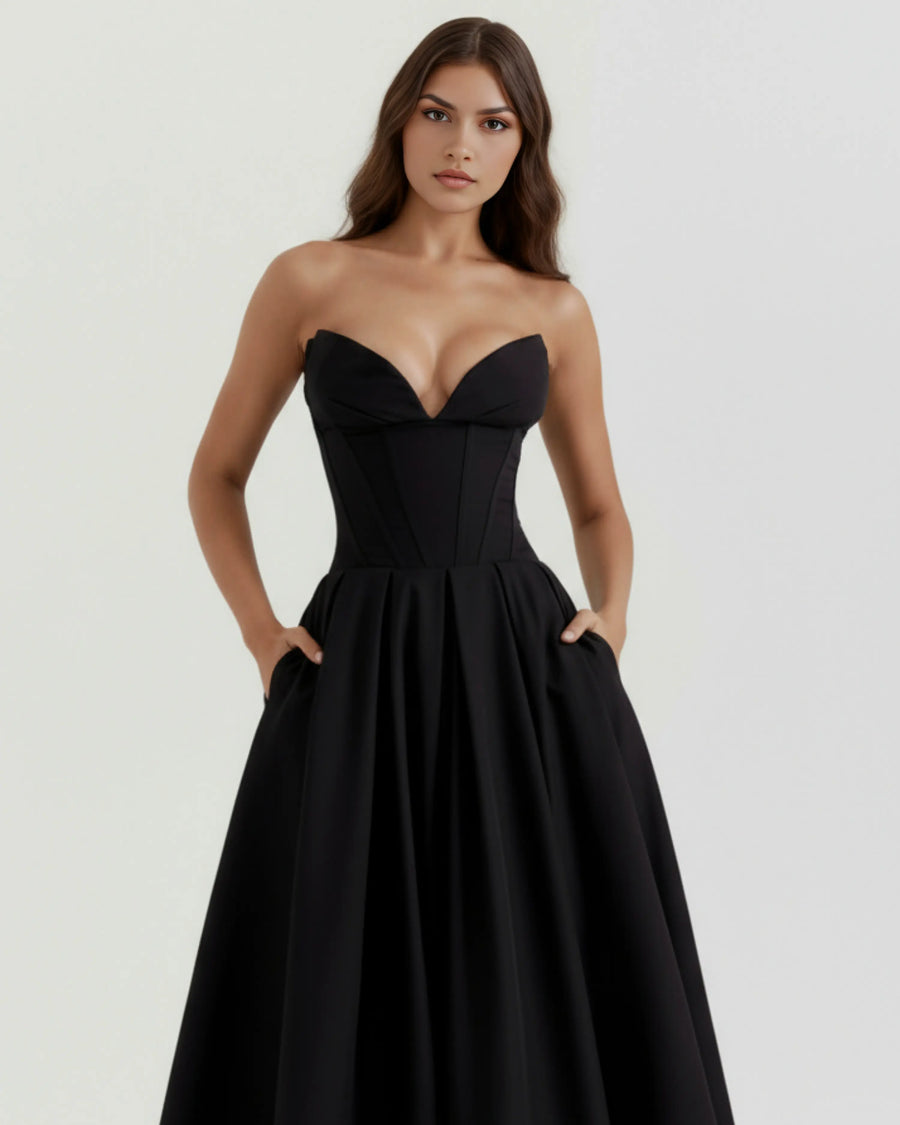 Amalfi – Black Sculpted Corset Dress Clotheshomes™