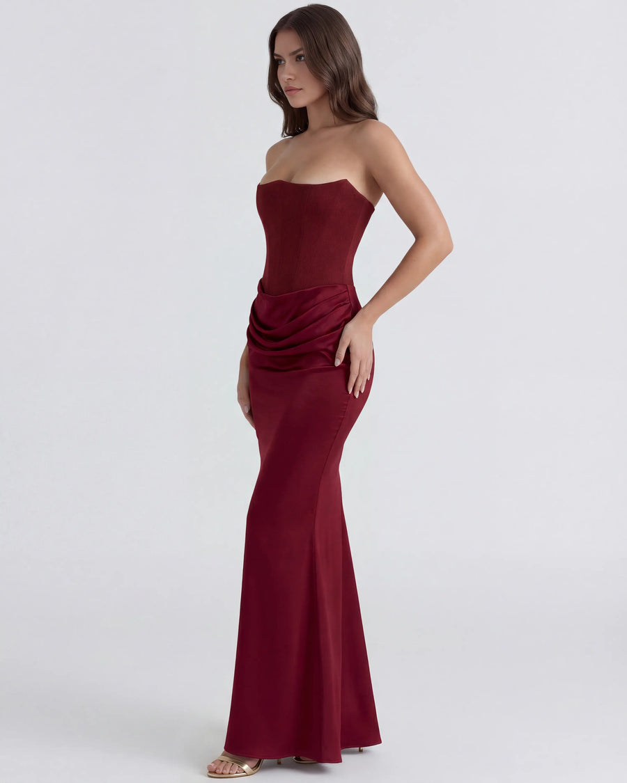 Rosalind – Burgundy Corset Maxi Dress Clotheshomes™