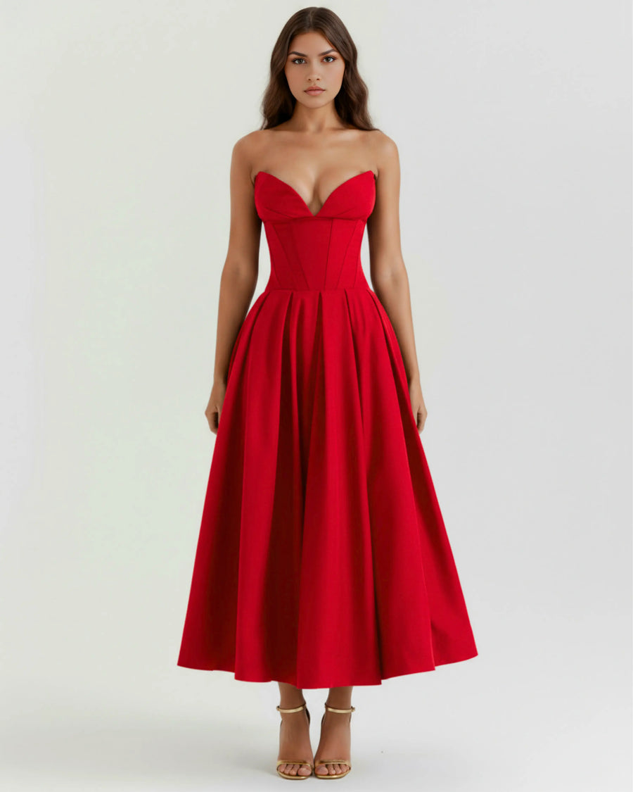 Amalfi – Red Sculpted Corset Dress Clotheshomes™