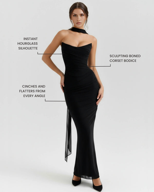 Malu – Black Mesh Corset Maxi Set