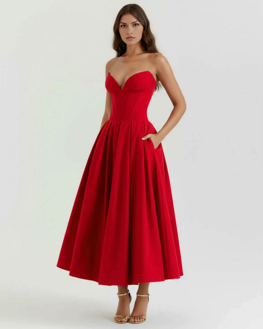 Amalfi – Red Sculpted Corset Dress Clotheshomes™