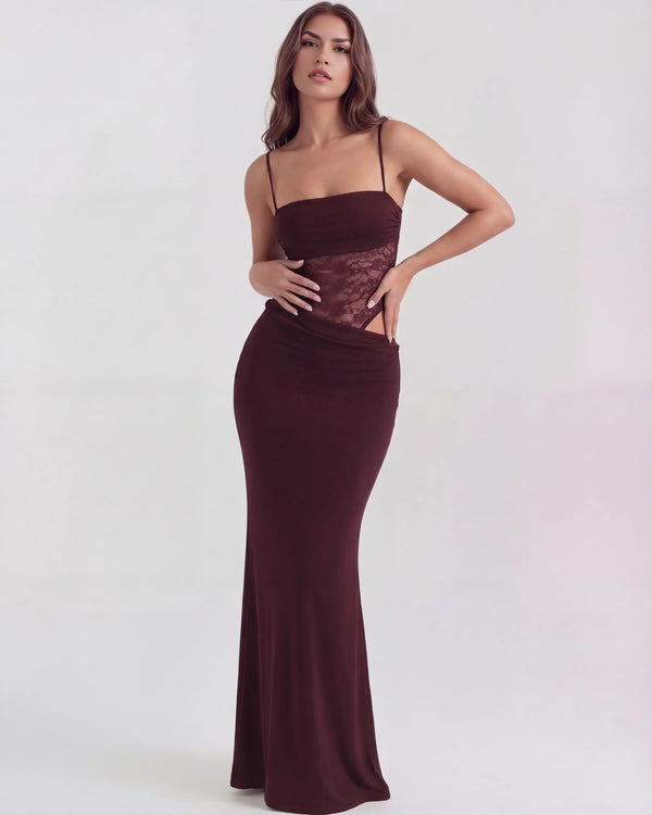 Valeria – Burgundy Lace Maxi Dress