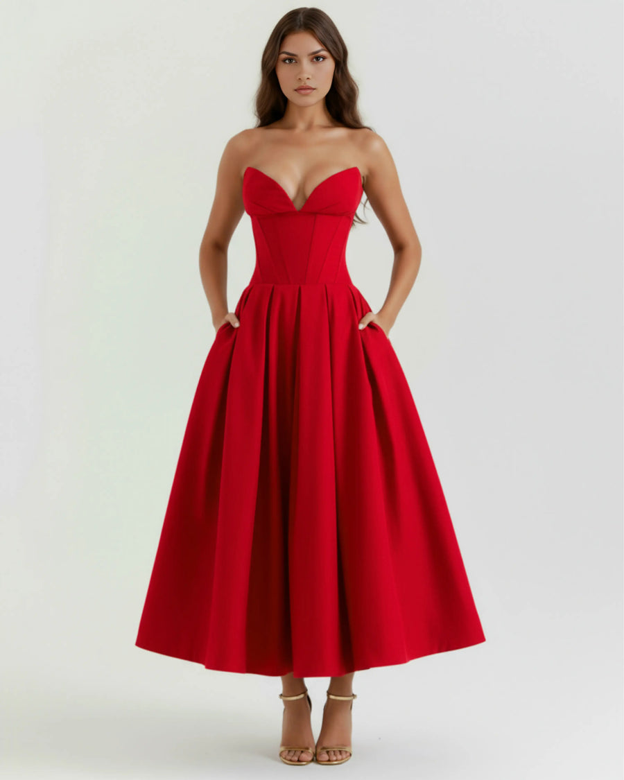 Amalfi – Red Sculpted Corset Dress Clotheshomes™