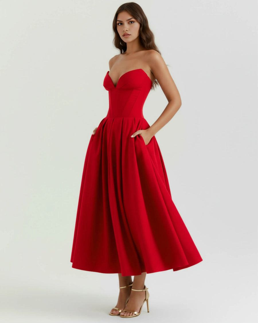 Amalfi – Red Sculpted Corset Dress Clotheshomes™