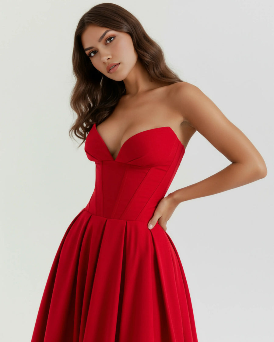 Amalfi – Red Sculpted Corset Dress Clotheshomes™