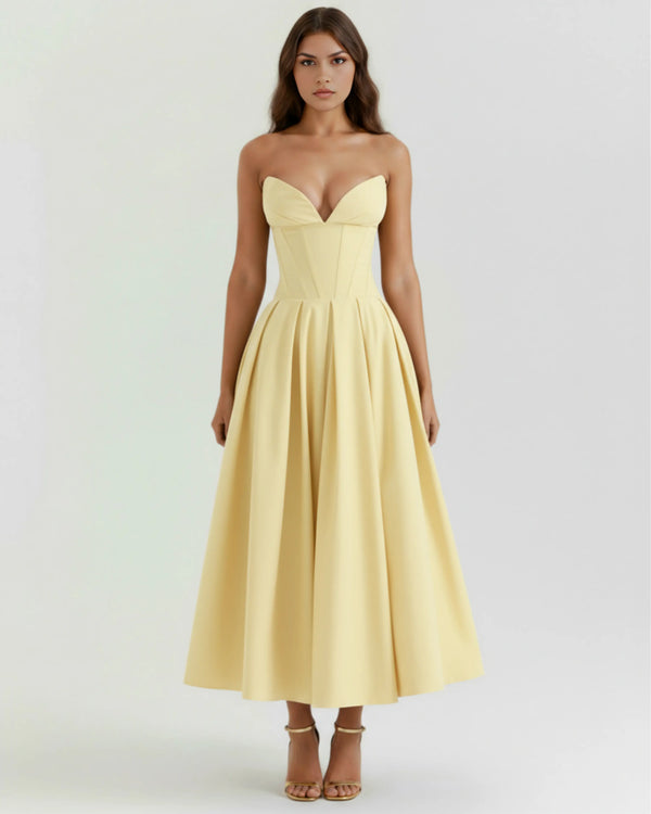 Amalfi – Light Yellow Sculpted Corset Dress Clotheshomes™
