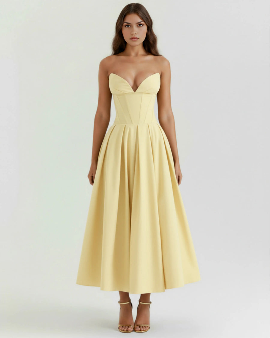 Amalfi – Light Yellow Sculpted Corset Dress Clotheshomes™