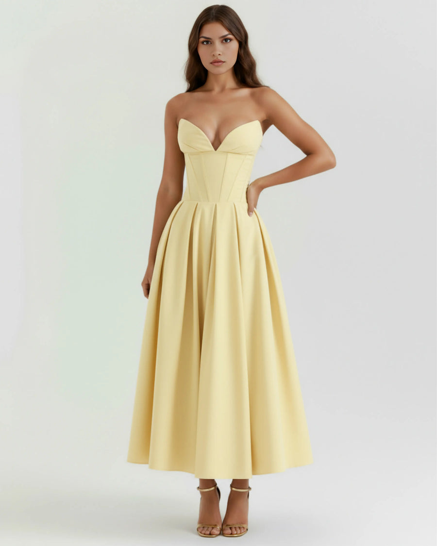 Amalfi – Light Yellow Sculpted Corset Dress Clotheshomes™