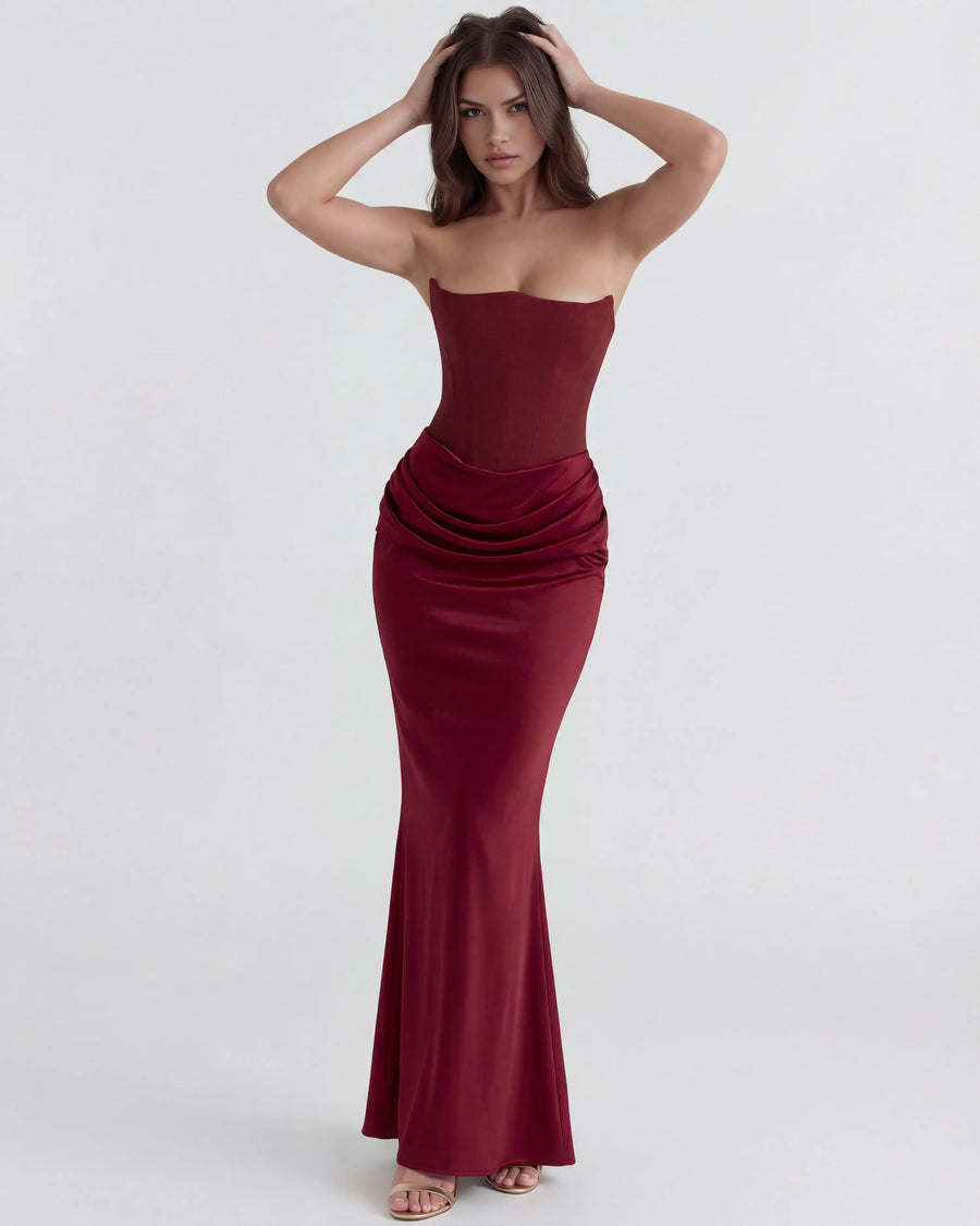 Rosalind – Burgundy Corset Maxi Dress Clotheshomes™
