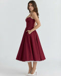 Selene – Burgundy Satin Midi Dress Clotheshomes™