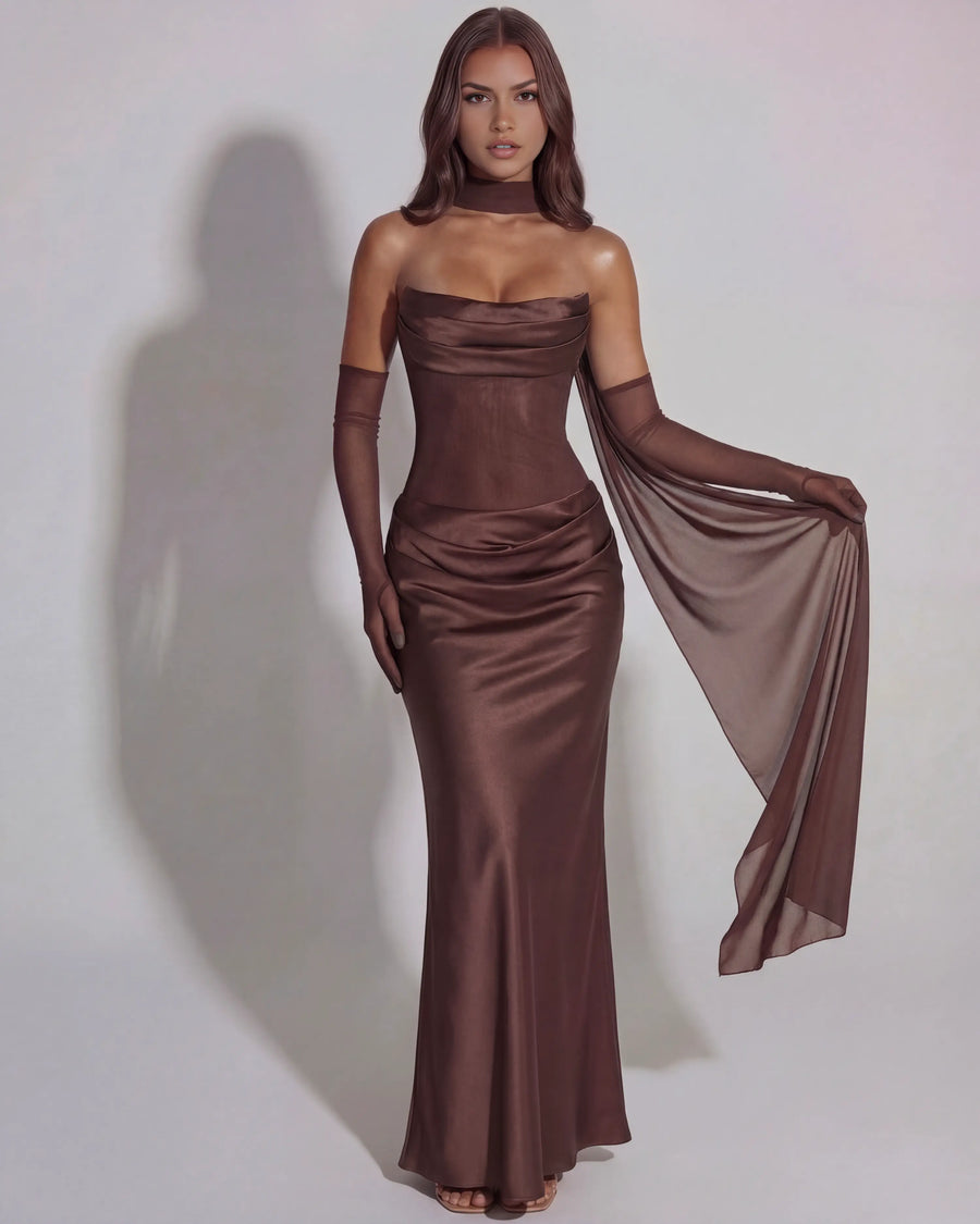 Vittoria – Brown Sculpted Maxi Gown Clotheshomes™