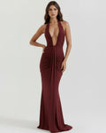 Ariel – Burgundy Plunge Maxi Dress Clotheshomes™